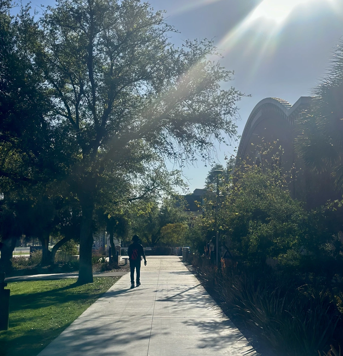 Student Walking by Bear Down 