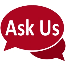red chat bubble with "Ask Us" in white text